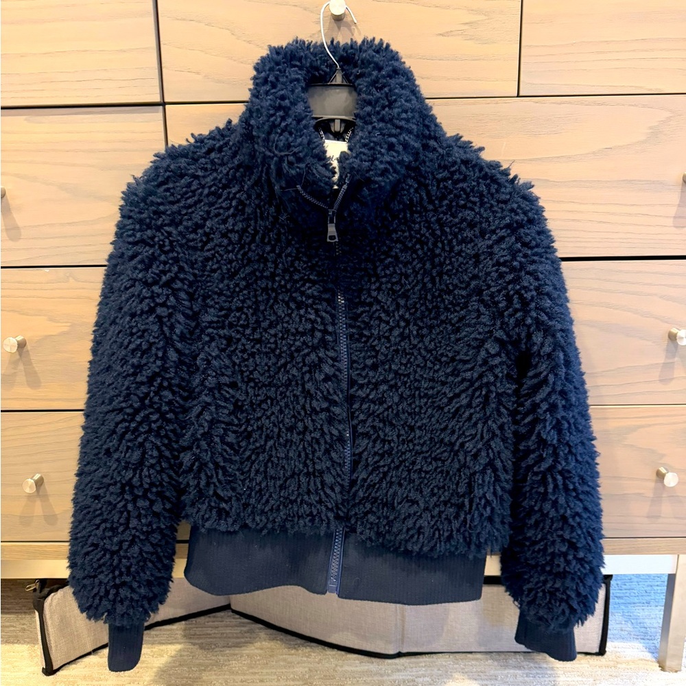 Kendall & Kylie Navy Faux Fur Teddy Bomber Jacket Small